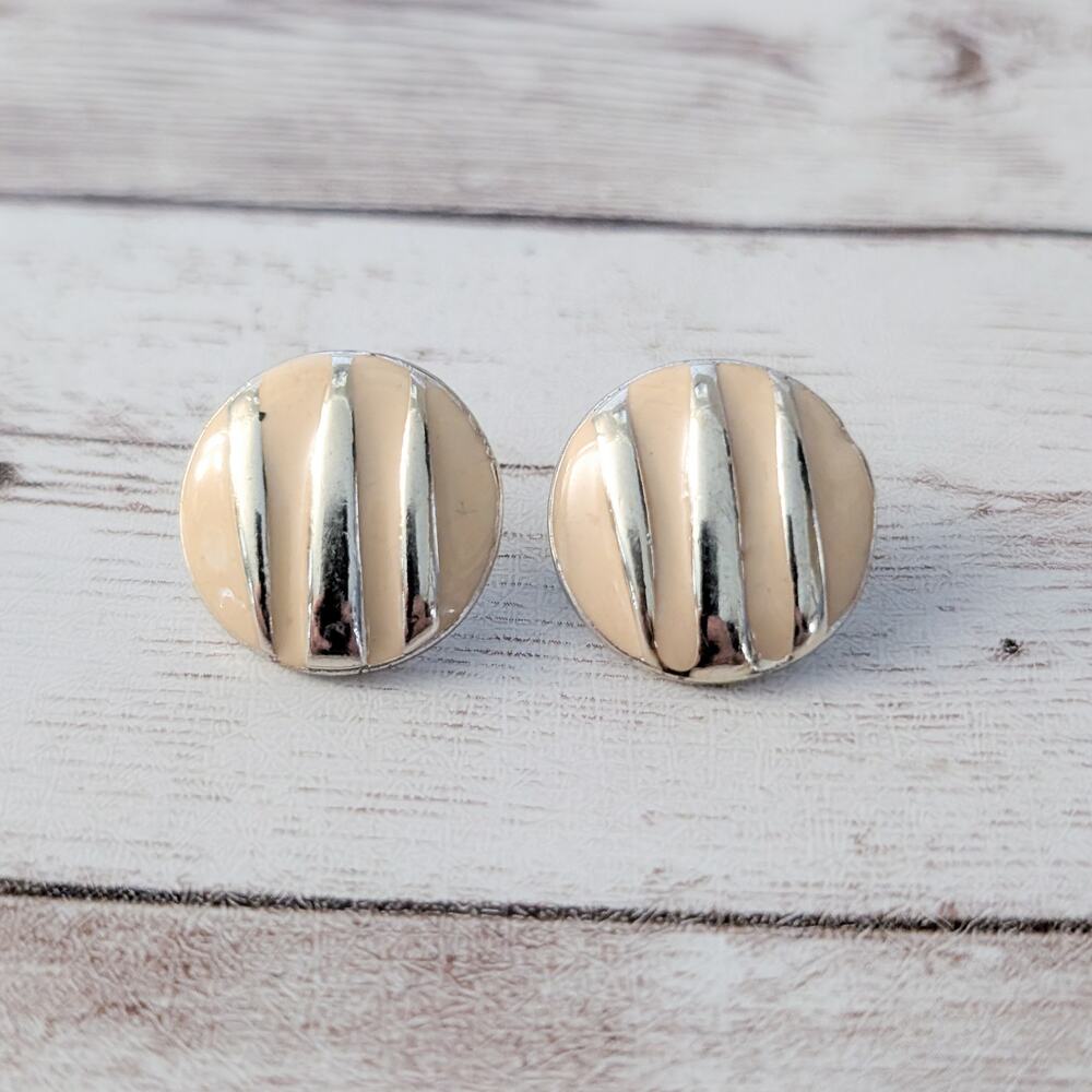 Vintage Stud Earrings 0.75" Striped Design
